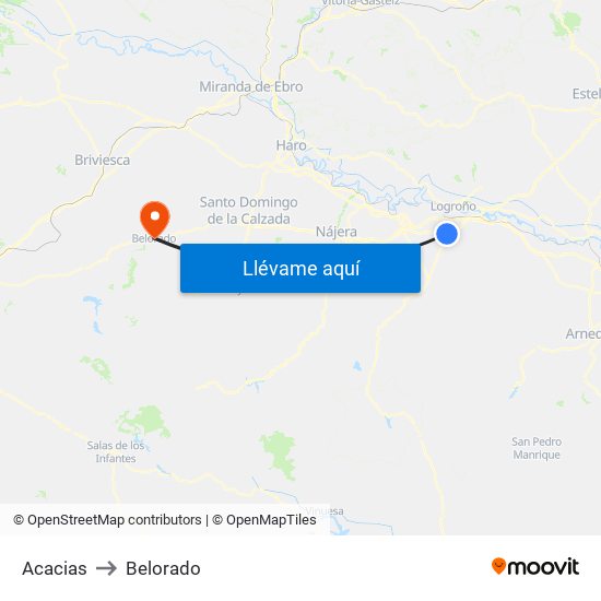 Acacias to Belorado map