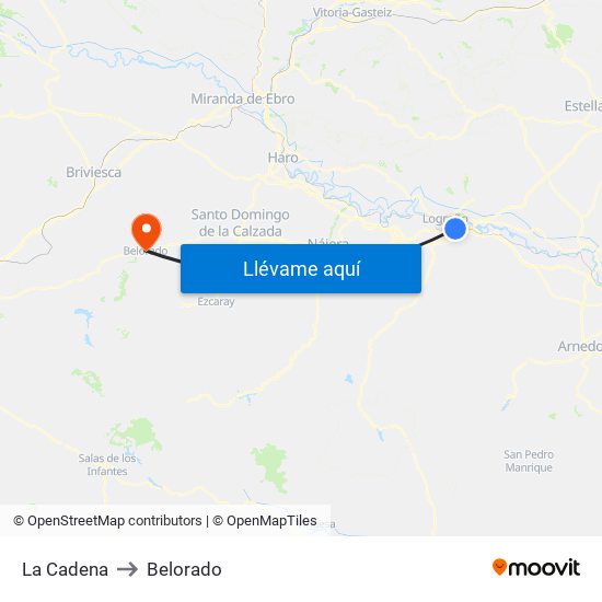 La Cadena to Belorado map