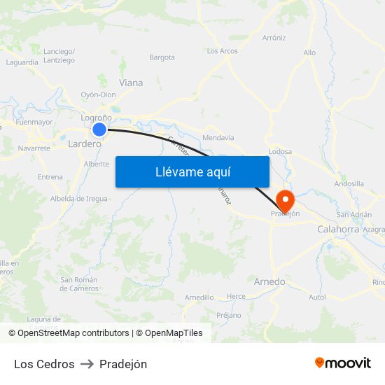 Los Cedros to Pradejón map