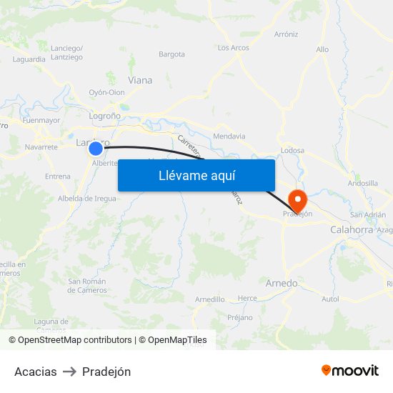 Acacias to Pradejón map