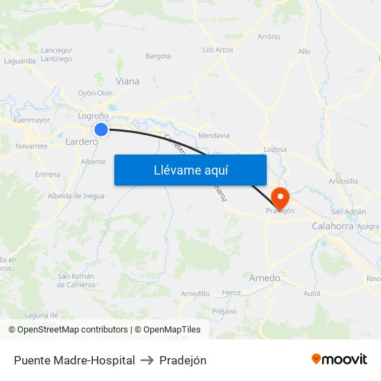 Puente Madre-Hospital to Pradejón map