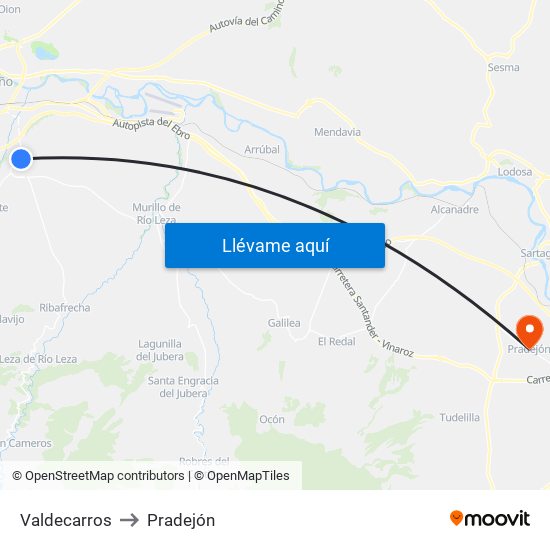 Valdecarros to Pradejón map