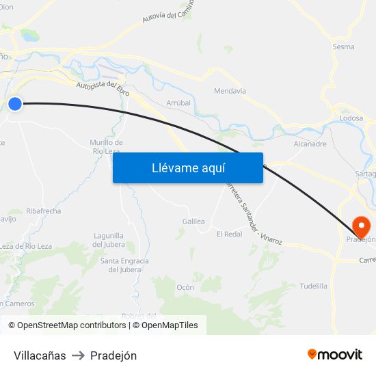 Villacañas to Pradejón map