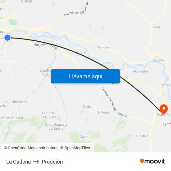 La Cadena to Pradejón map