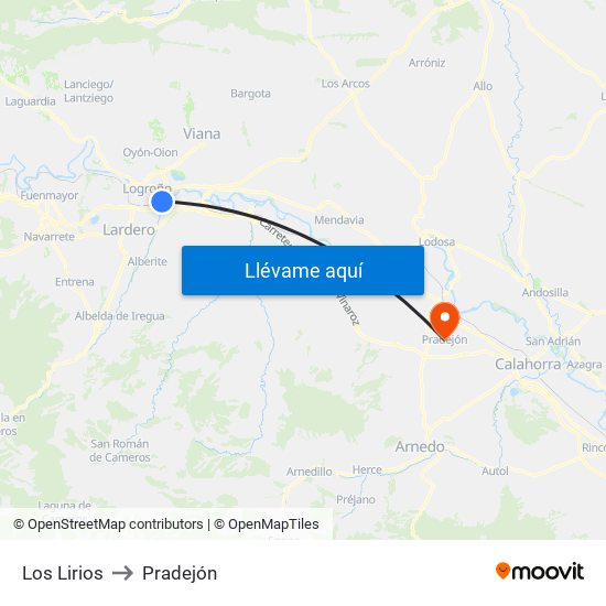 Los Lirios to Pradejón map