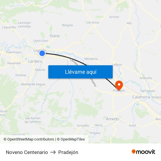 Noveno Centenario to Pradejón map