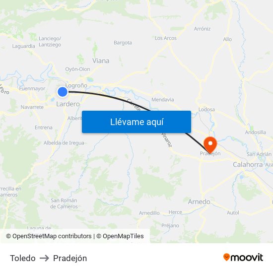 Toledo to Pradejón map