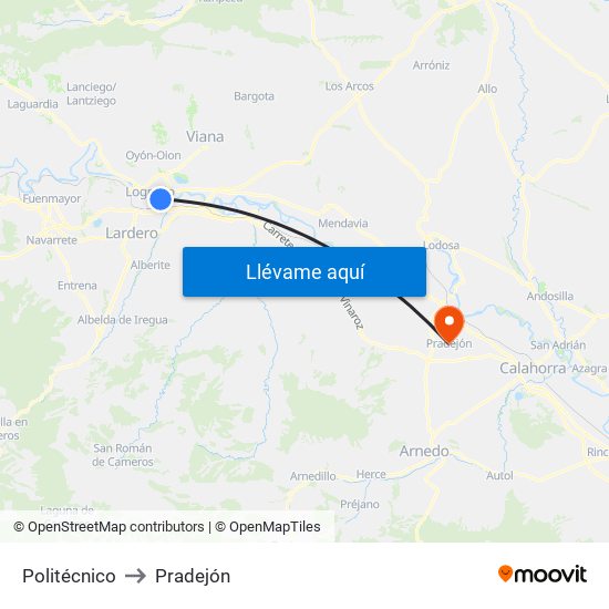 Politécnico to Pradejón map