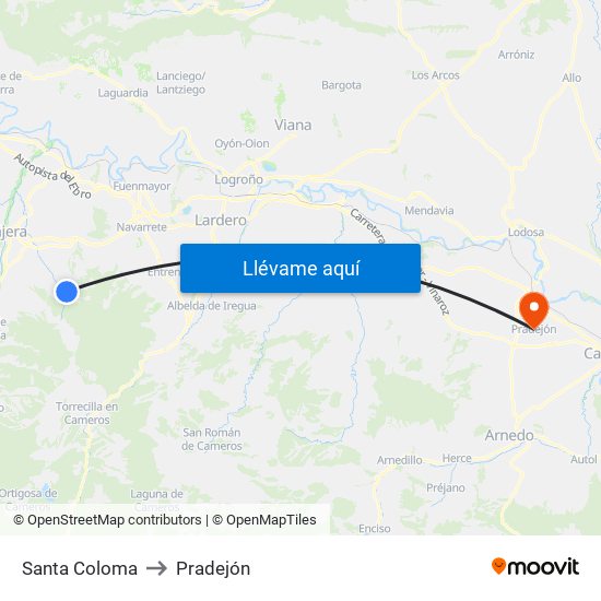 Santa Coloma to Pradejón map