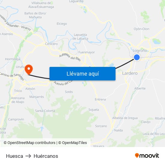Huesca to Huércanos map