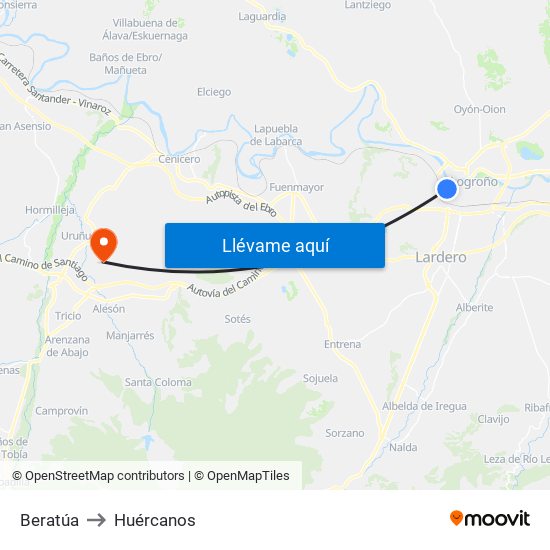 Beratúa to Huércanos map