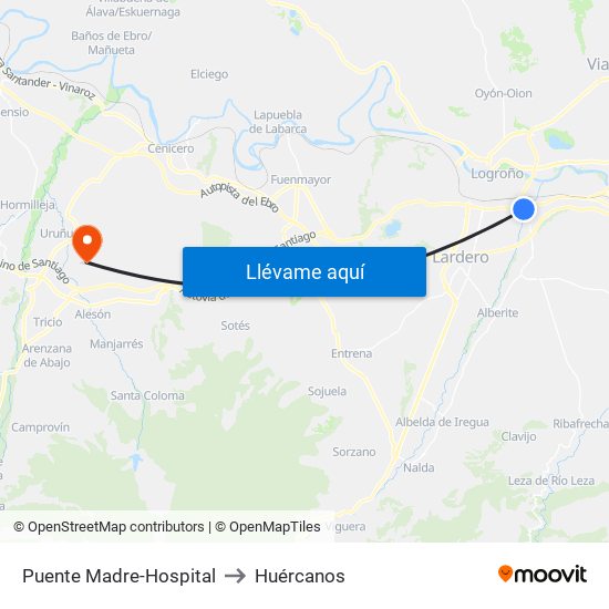 Puente Madre-Hospital to Huércanos map