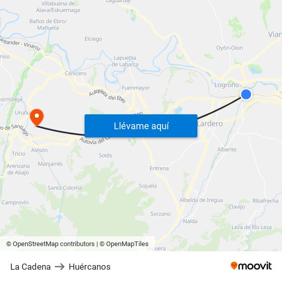 La Cadena to Huércanos map
