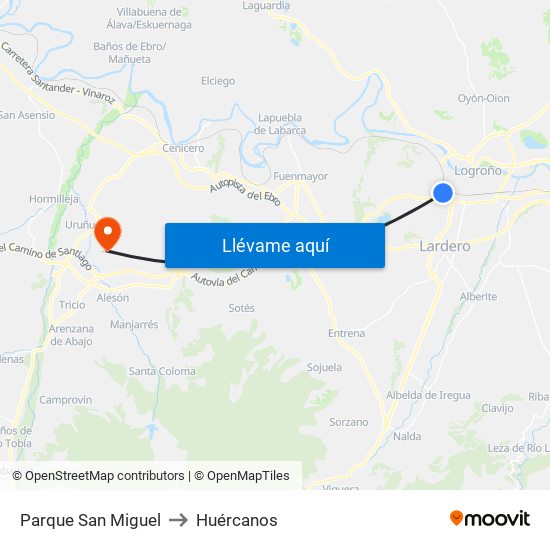 Parque San Miguel to Huércanos map