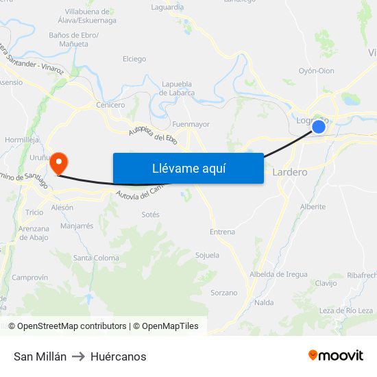San Millán to Huércanos map