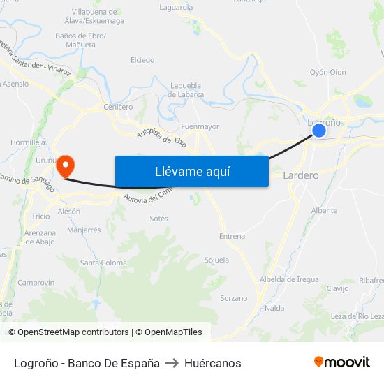 Logroño - Banco De España to Huércanos map
