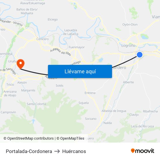 Portalada-Cordonera to Huércanos map