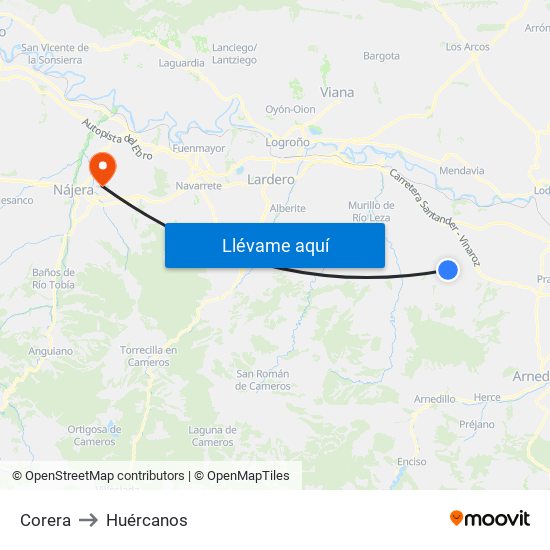 Corera to Huércanos map