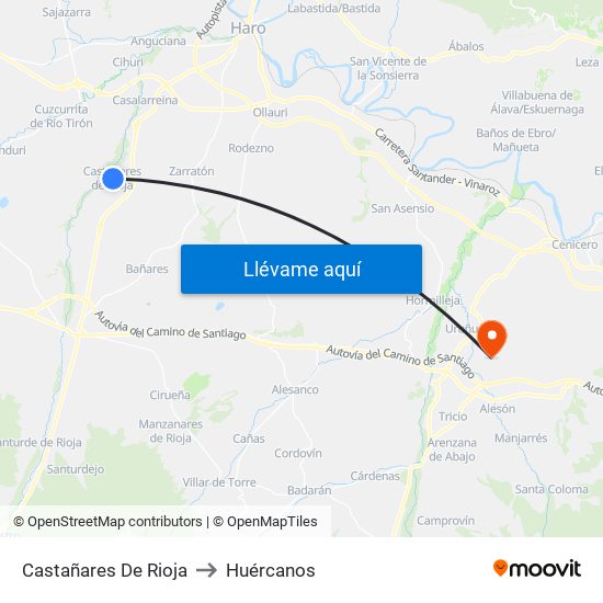 Castañares De Rioja to Huércanos map