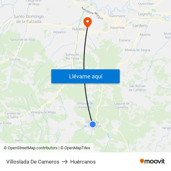Villoslada De Cameros to Huércanos map