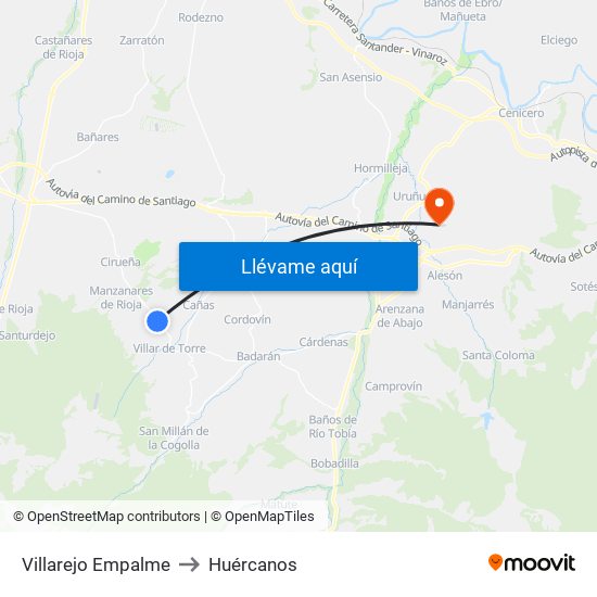 Villarejo Empalme to Huércanos map