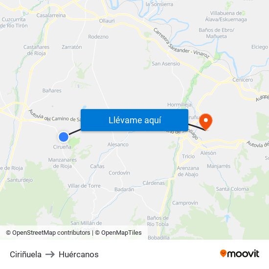 Ciriñuela to Huércanos map
