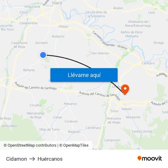Cidamon to Huércanos map
