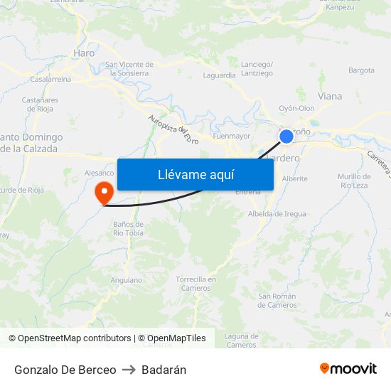 Gonzalo De Berceo to Badarán map