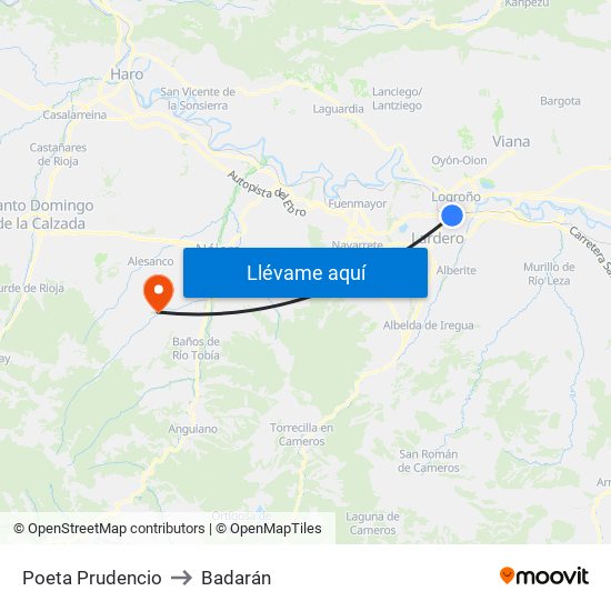 Poeta Prudencio to Badarán map