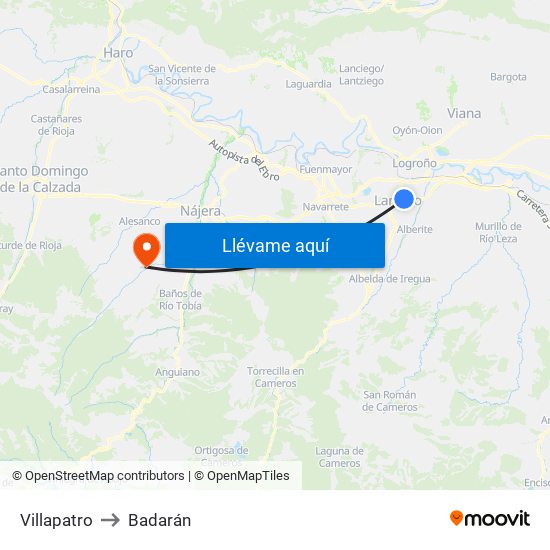 Villapatro to Badarán map