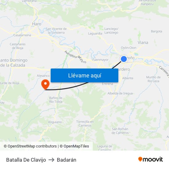 Batalla De Clavijo to Badarán map