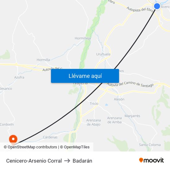 Cenicero-Arsenio Corral to Badarán map