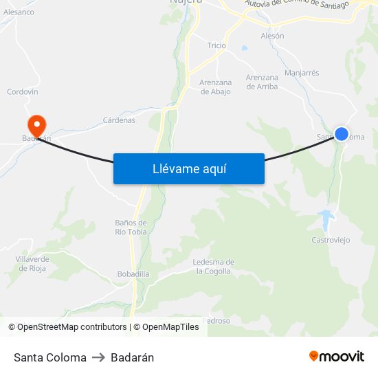 Santa Coloma to Badarán map