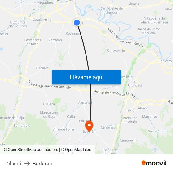 Ollauri to Badarán map