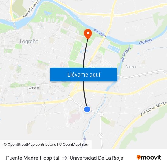 Puente Madre-Hospital to Universidad De La Rioja map