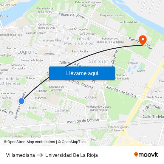 Villamediana to Universidad De La Rioja map