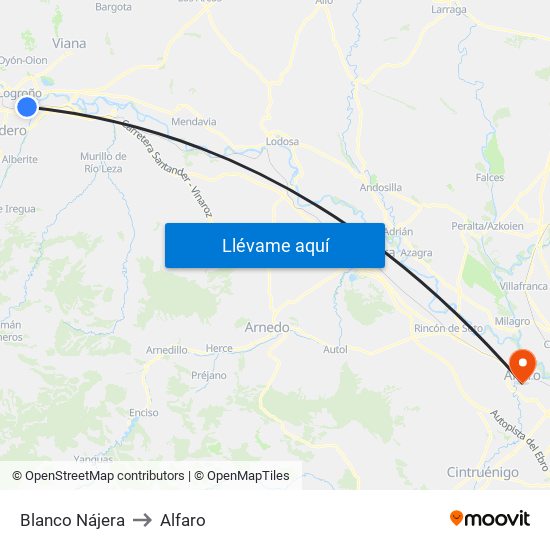 Blanco Nájera to Alfaro map