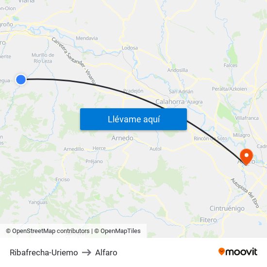 Ribafrecha-Uriemo to Alfaro map