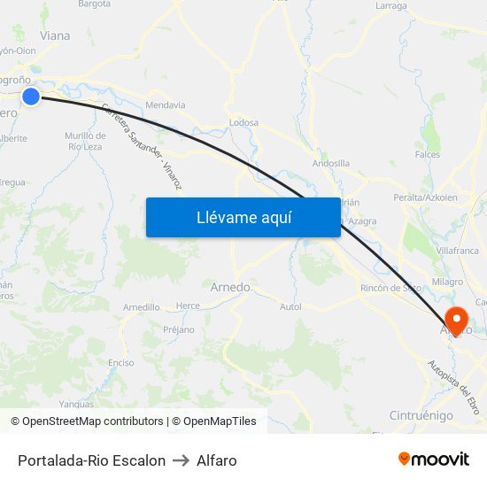 Portalada-Rio Escalon to Alfaro map