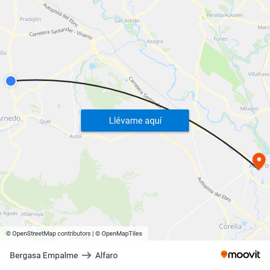 Bergasa Empalme to Alfaro map
