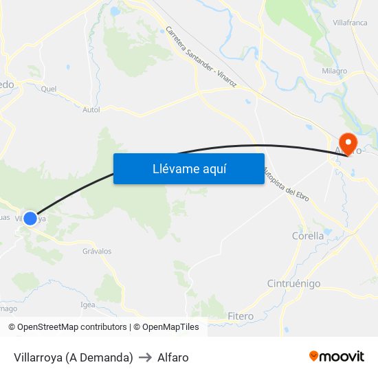 Villarroya (A Demanda) to Alfaro map