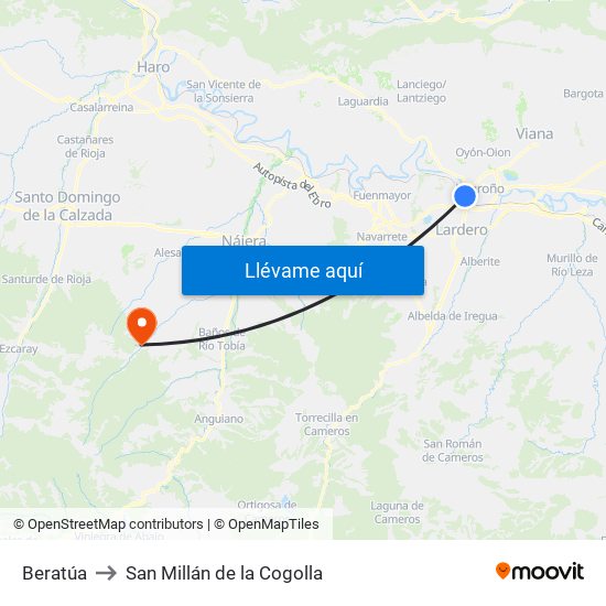 Beratúa to San Millán de la Cogolla map