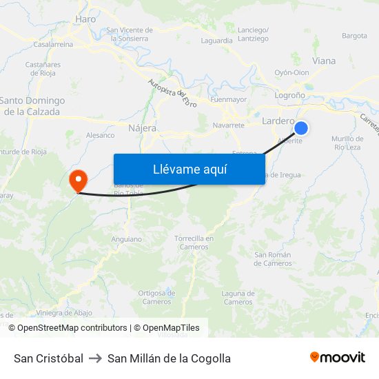 San Cristóbal to San Millán de la Cogolla map