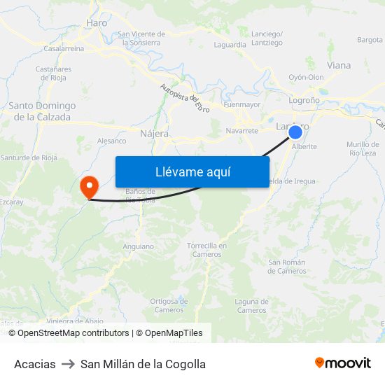 Acacias to San Millán de la Cogolla map
