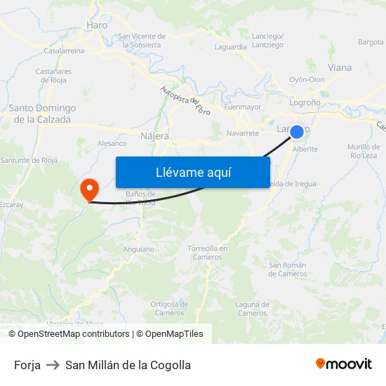 Forja to San Millán de la Cogolla map
