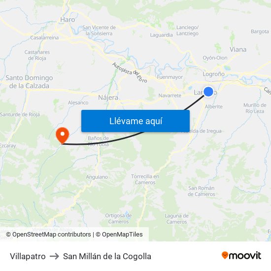 Villapatro to San Millán de la Cogolla map