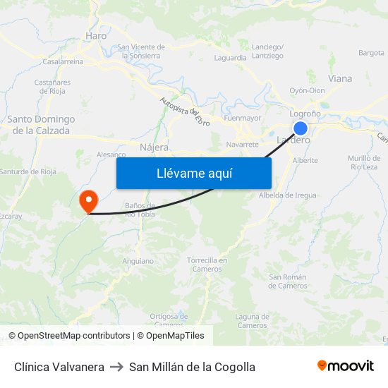 Clínica Valvanera to San Millán de la Cogolla map