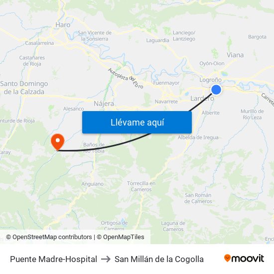 Puente Madre-Hospital to San Millán de la Cogolla map