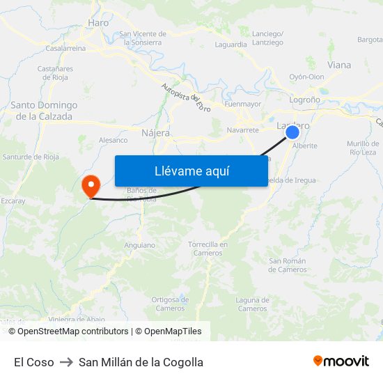 El Coso to San Millán de la Cogolla map