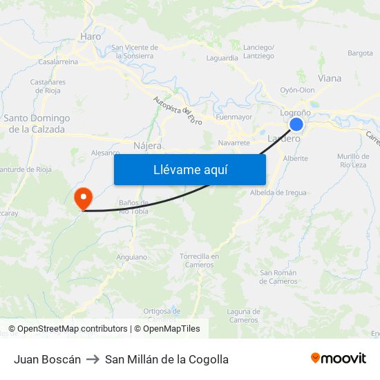 Juan Boscán to San Millán de la Cogolla map